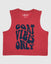 Red tank top with blue text that reads "GOAT VIBES ONLY"#color_sedona-red