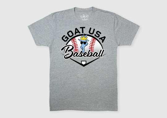 (Front)Gray t-shirt with GOAT USA Baseball graphic